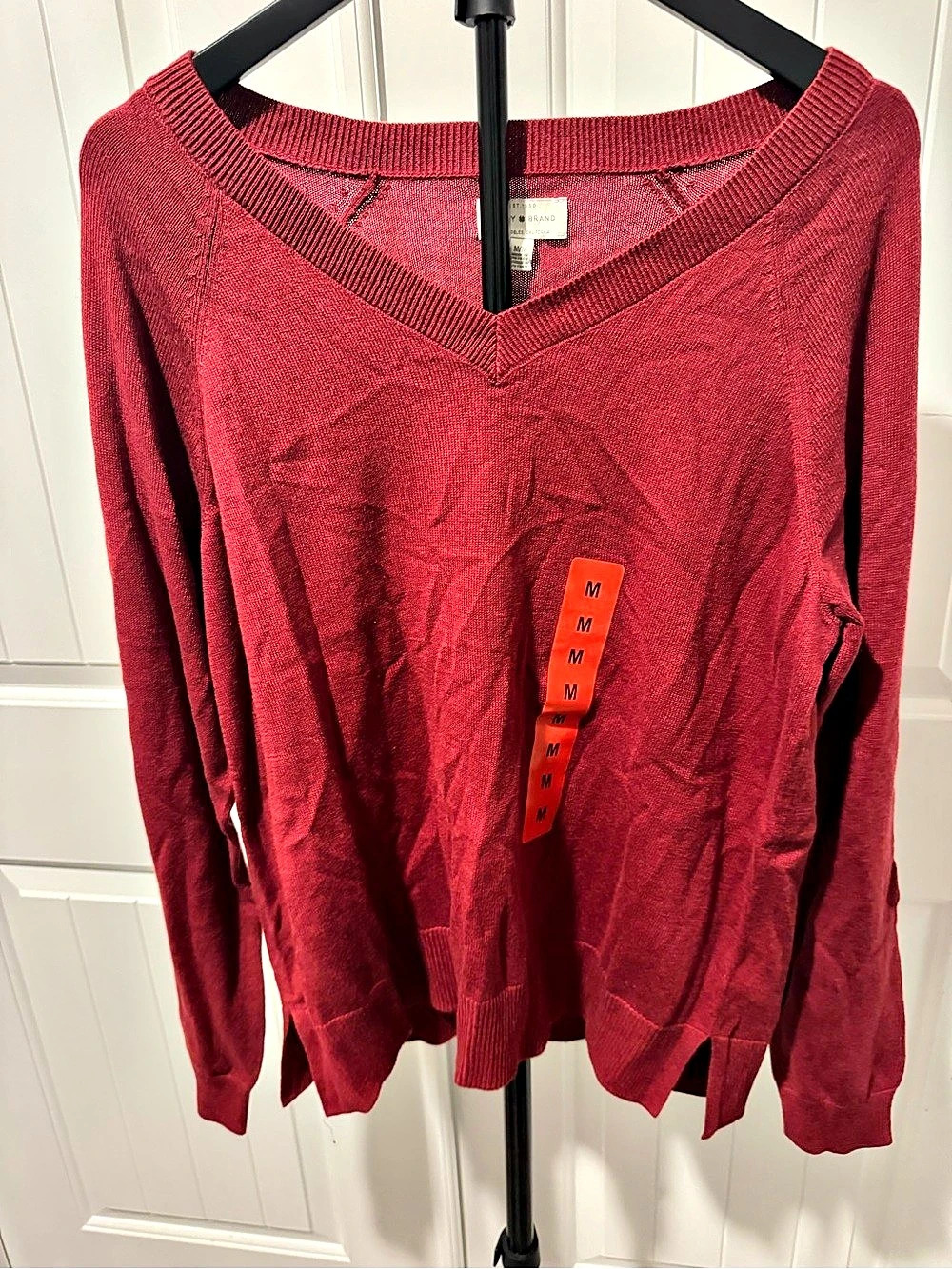 Lucky Brand V-Neck Long Sleeve Sweater Red Medium